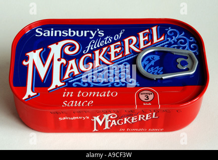 Can of Sainsbury`s Mackerel fillets in tomato sauce Stock Photo